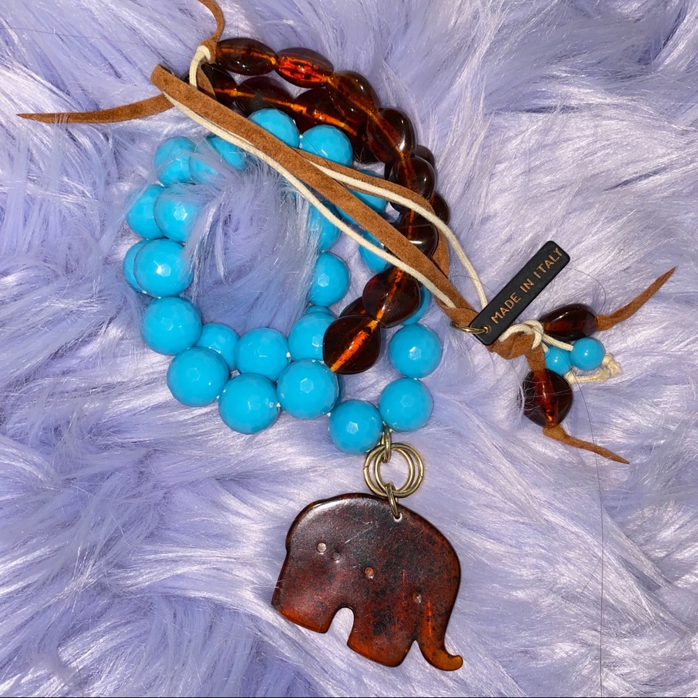 Vintage Tiffany Blue Beaded Elephant Necklace